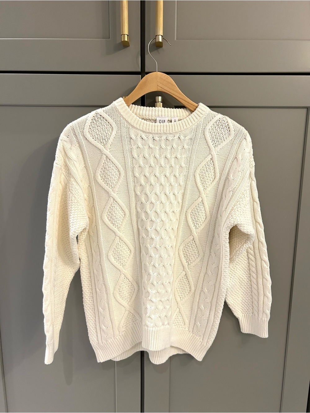 🤍 GAP Kids 100% Cotton Cream Cable-Knit Oversized Crewneck Sweater